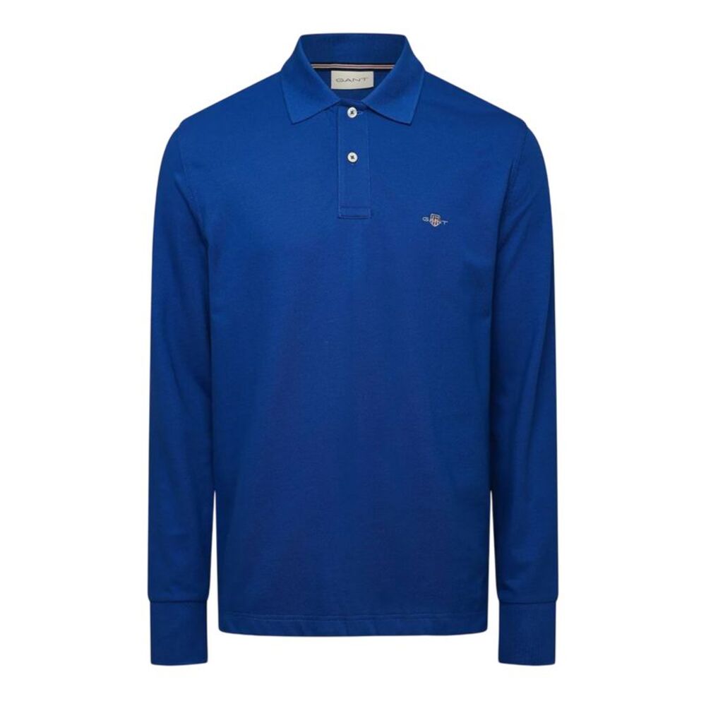 Gant Mens Embroidered Logo Long-Sleeved Polo Shirt / College Navy